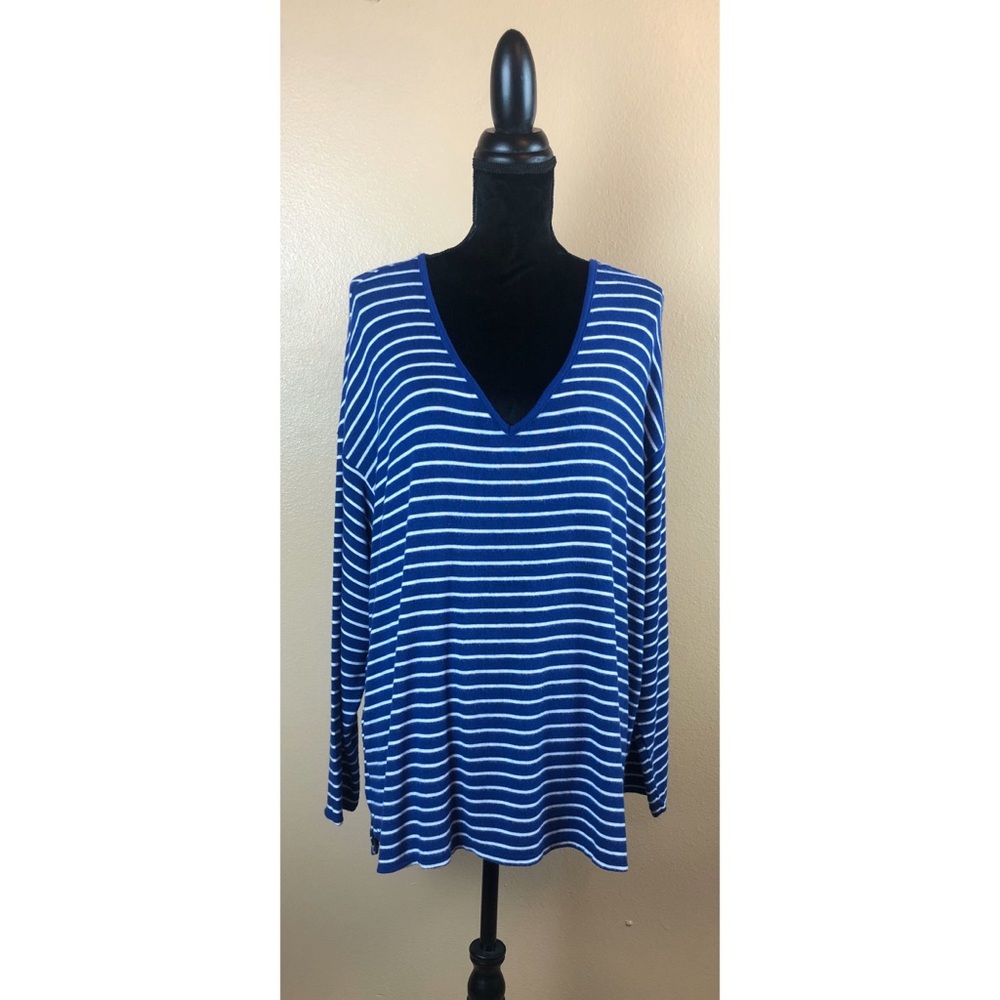 Striped Long Sleeve V Neck Knit Top